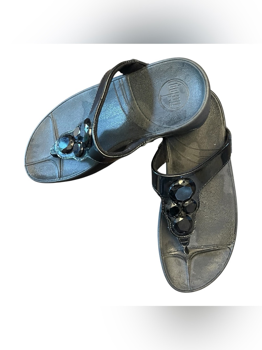 FitFlop Sandal Flip Flop Women’s 5 Black Jeweled Embellished Beach Pool Vacay